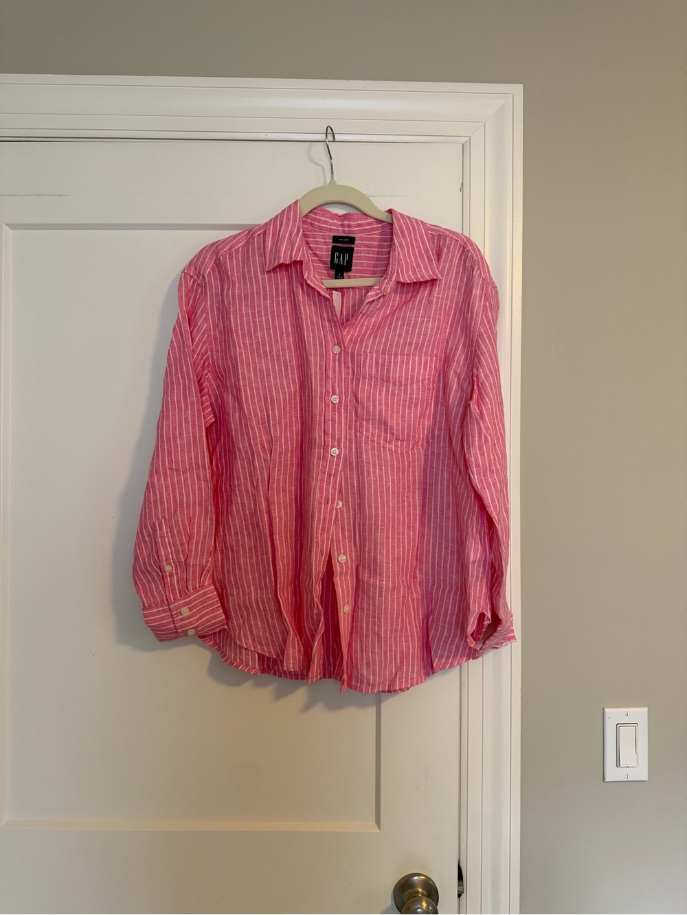 GAP Linen Pink Striped Button-Up Shirt